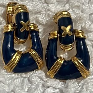 Avon Blue and Gold Clip on earrings.